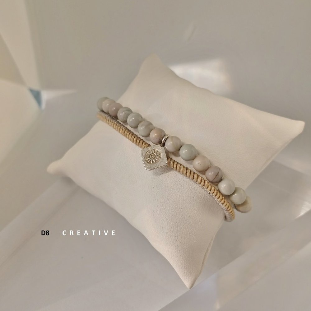 New men's 2 pieces set jasper with sterling silver pendant hand woven bracelet
